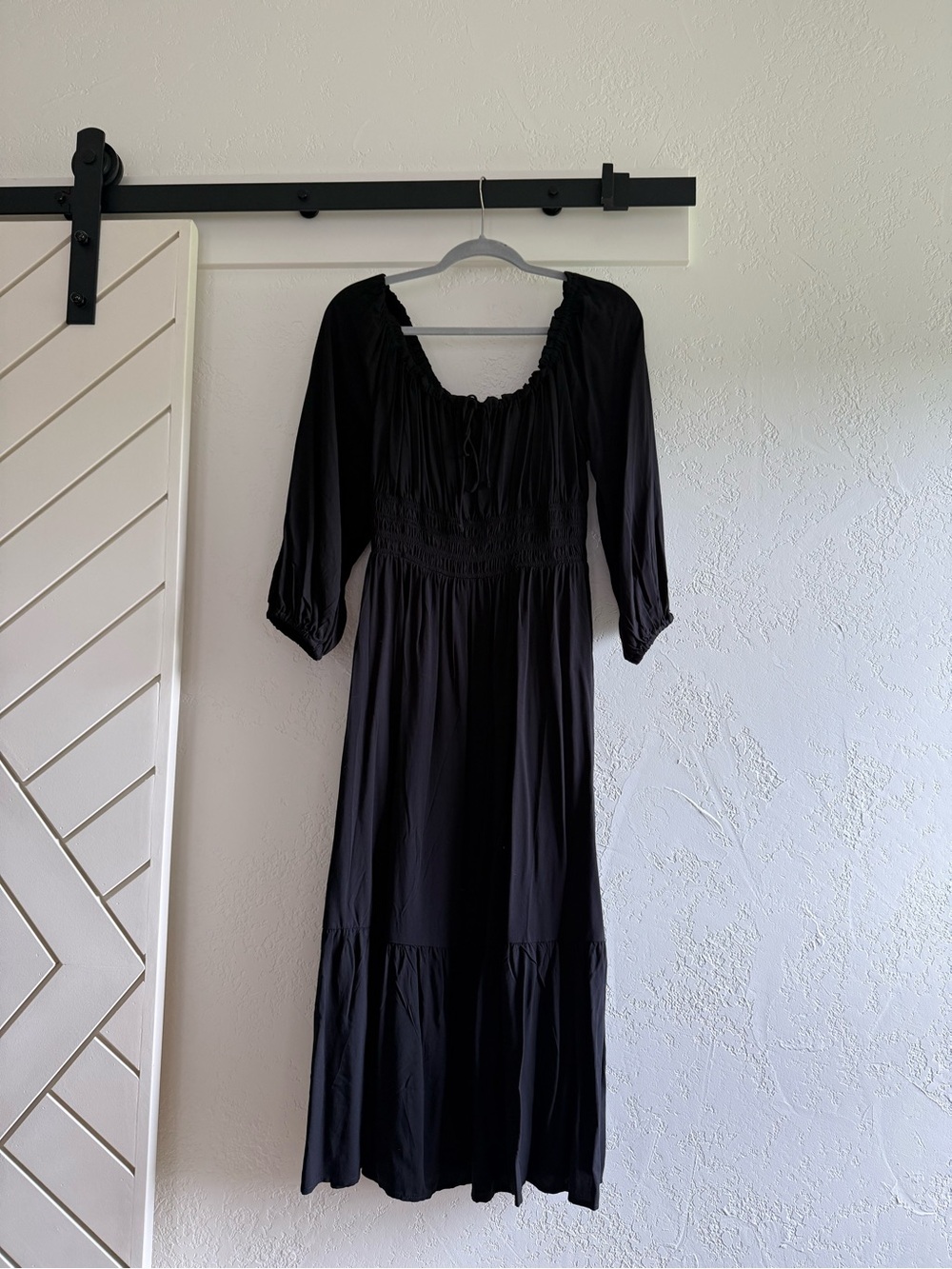 GAP Black Midi Dress with Smocked Waist and Puff Sleeves SIZE medium NWT